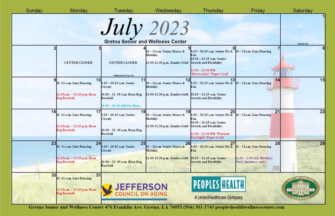 Gretna Senior Center Events Calendar July, 2023 City Of Gretna